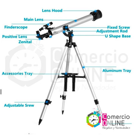 Telescopio Astronómico y terrestre F-90060 675X | barlow 3X + 3 oculares + inversor + filtro lunar