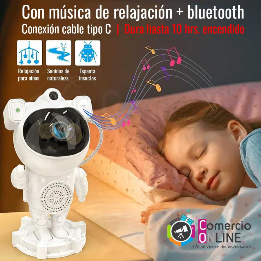 Astronauta proyector de nebulosas, la luna y estrellas con bluetooth + música de relajación