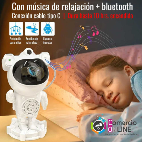Astronauta proyector de nebulosas, la luna y estrellas con bluetooth + música de relajación