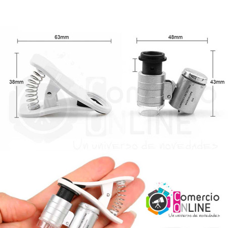 Mini microscopio para celular de 60x | resolución 4k + luz + luz ultravioleta