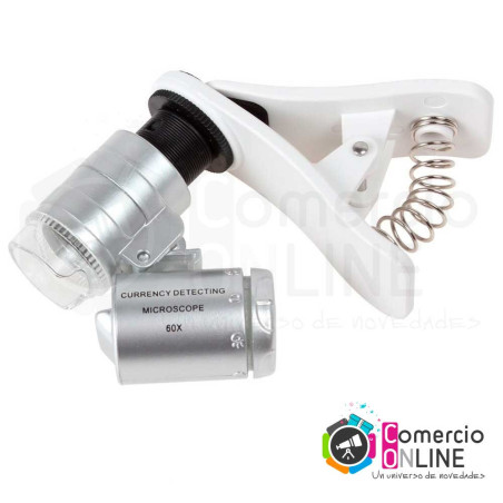 Mini microscopio para celular de 60x | resolución 4k + luz + luz ultravioleta