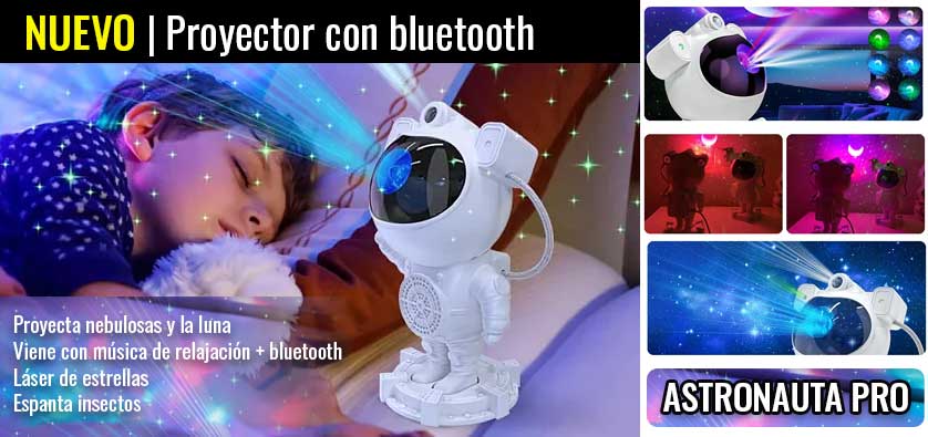 Astronauta proyector de nebulosas, la luna y estrellas con bluetooth